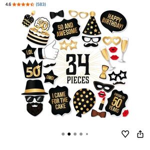 50th Birthday Party Photo Booth Props Set - Black and Gold